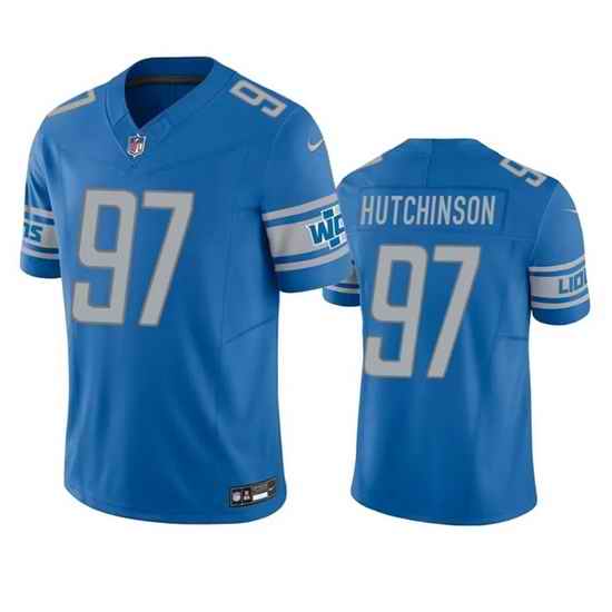 Men Detroit Lions 97 Aidan Hutchinson Blue 2023 F U S E  Vapor Untouchable Limited Stitched Jersey